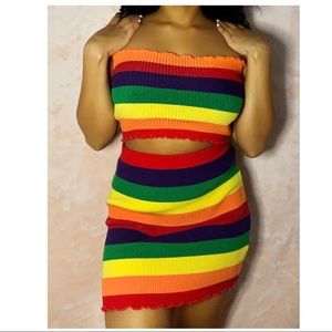 🌈RAINBOW TUBE TOP +  MINI SHIRT SET 🌈